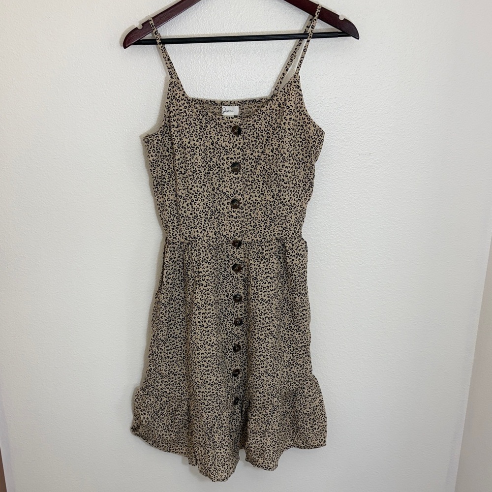 Japna Leopard Print Tan Black Button Front Sundress